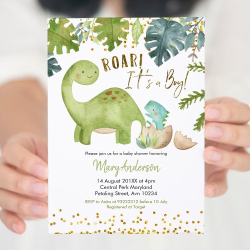 Dinosaur Baby Shower Invite Roar