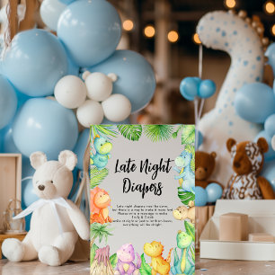 Dinosaur Baby Shower Late Night Diapers Card
