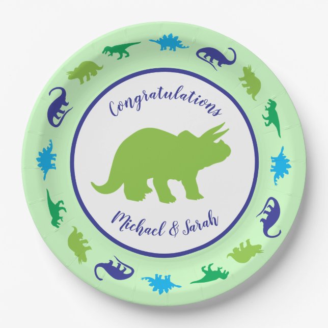 Dinosaur Baby Shower Paper Plates (Front)
