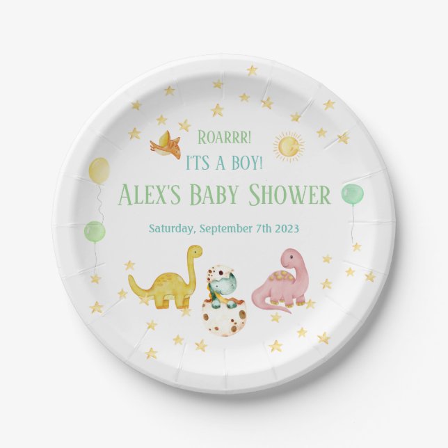 Dinosaur Baby Shower Paper Plates (Front)