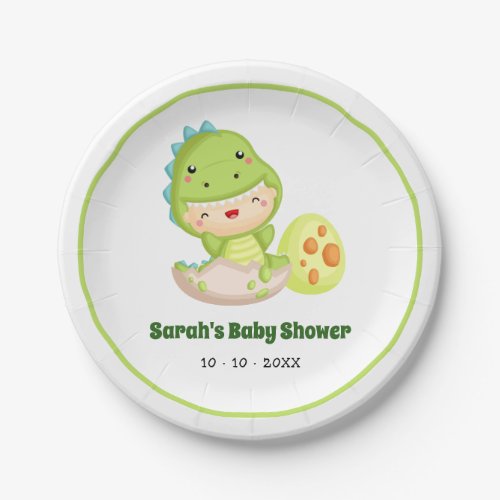 Dinosaur Baby Shower Paper Plates Cute Boy
