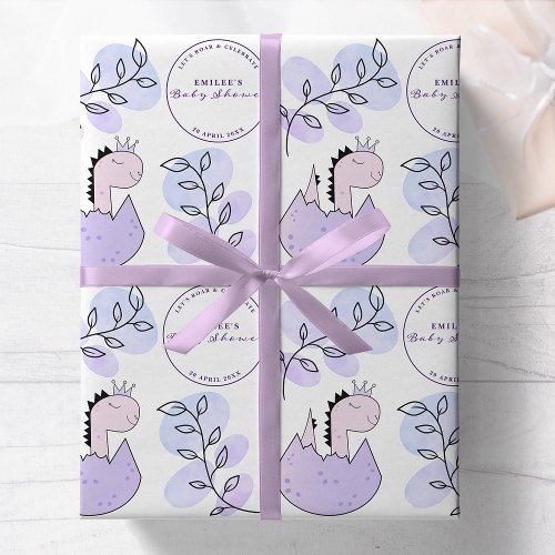 Dinosaur Baby Shower Pink Purple Wrapping Paper