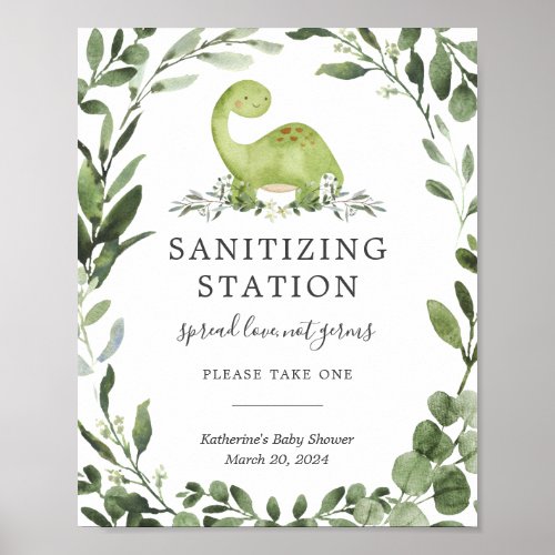 Dinosaur Baby Shower Sanitizing Station Sign