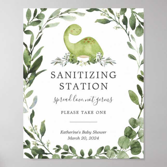 Dinosaur Baby Shower Sanitizing Station Sign (Front)