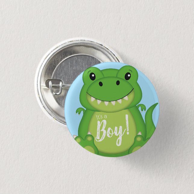Dinosaur Baby Shower T-Rex Button (Front & Back)