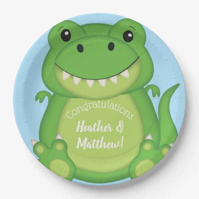 Dinosaur Baby Shower T-Rex Paper Plates (Front)