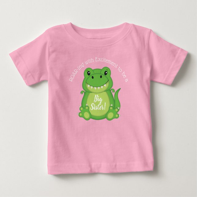 Dinosaur Baby Shower T-Rex Pink Girl Baby T-Shirt (Front)