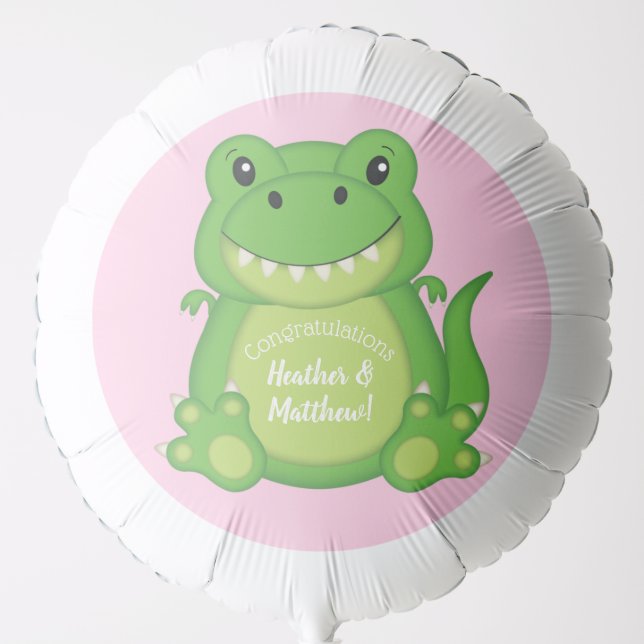 Dinosaur Baby Shower T-Rex Pink Girl Balloon (Front)