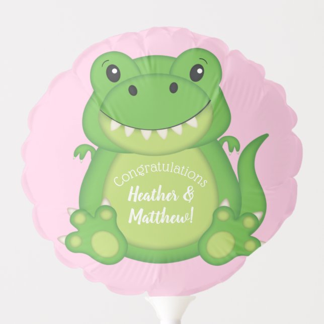 Dinosaur Baby Shower T-Rex Pink Girl Balloon (Front)