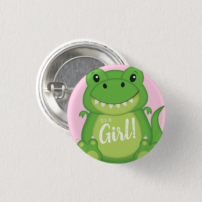 Dinosaur Baby Shower T-Rex Pink Girl Button (Front & Back)