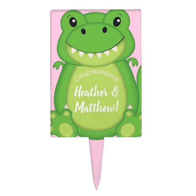 Dinosaur Baby Shower T-Rex Pink Girl Cake Topper (Front)