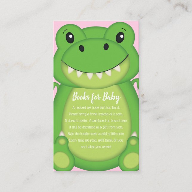 Dinosaur Baby Shower T-Rex Pink Girl Enclosure Card (Front)
