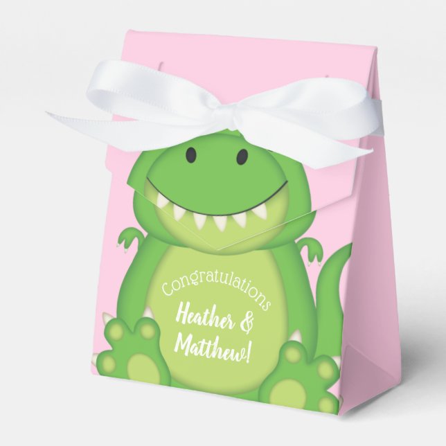 Dinosaur Baby Shower T-Rex Pink Girl Favor Boxes (Front Side)