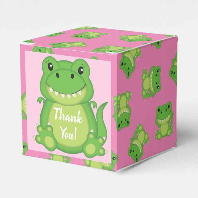 Dinosaur Baby Shower T-Rex Pink Girl Favor Boxes (Front Side)
