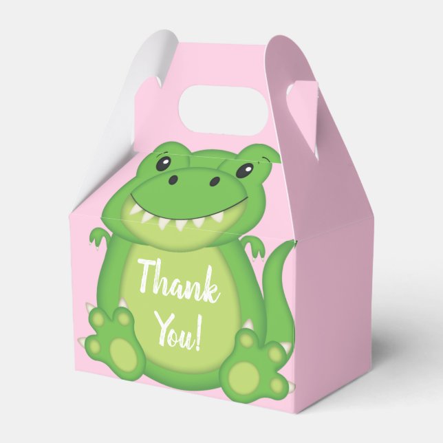 Dinosaur Baby Shower T-Rex Pink Girl Favor Boxes (Front Side)