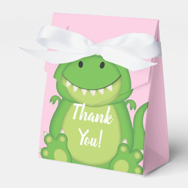 Dinosaur Baby Shower T-Rex Pink Girl Favor Boxes (Front Side)