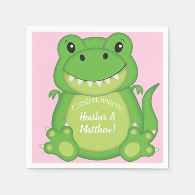 Dinosaur Baby Shower T-Rex Pink Girl Napkins (Front)
