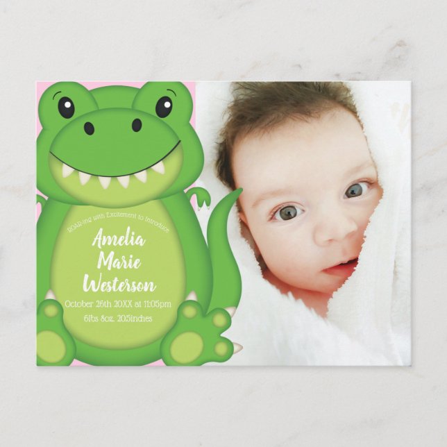 Dinosaur Baby Shower T-Rex Pink Girl Postcard (Front)