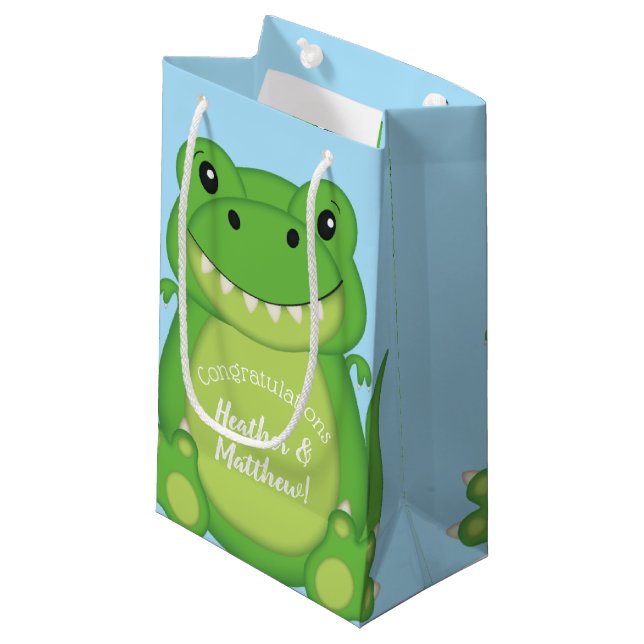 Dinosaur Baby Shower T-Rex Small Gift Bag (Front Angled)