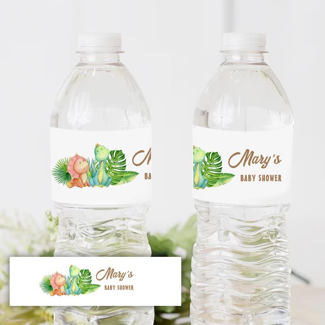 Dinosaur Baby Shower Water Bottle Label (Creator Uploaded)