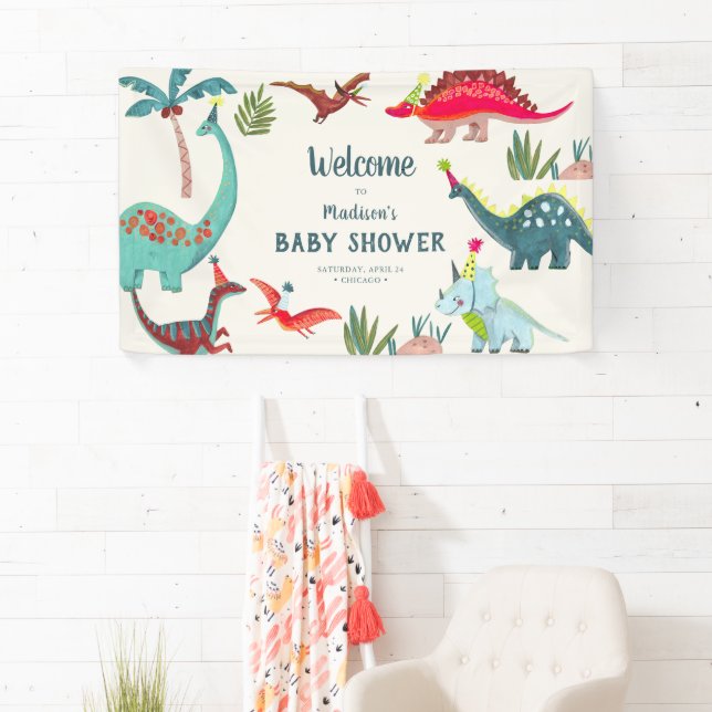 Dinosaur Baby Shower Welcome Party Decor Banner (Insitu)