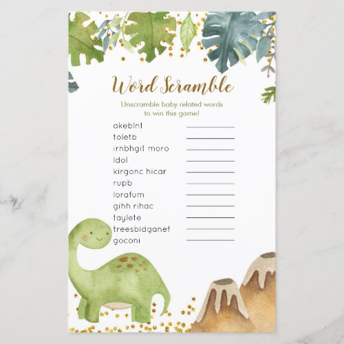 Dinosaur Baby Shower Word Scramble Game