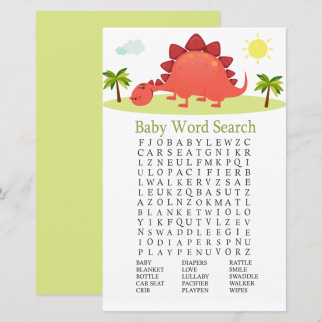 Dinosaur Baby Shower Word Search Game (Front/Back)