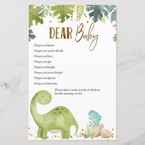 Dinosaur Baby Wishes for Baby Shower Game Cards