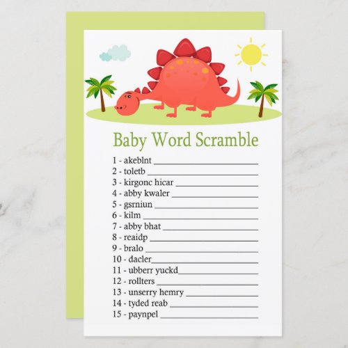 Dinosaur Baby word scramble game