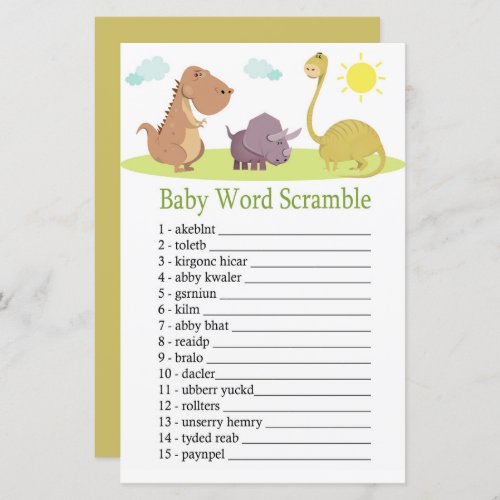 Dinosaur Baby word scramble game