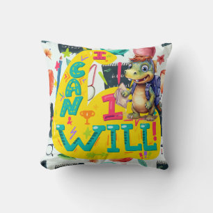 Dinosaur Back to School theme Inspirational Throw Pillow