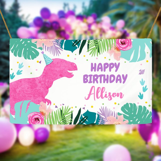 Dinosaur Backdrop T-Rex Pink Dino Girl Birthday Banner (Creator Uploaded)