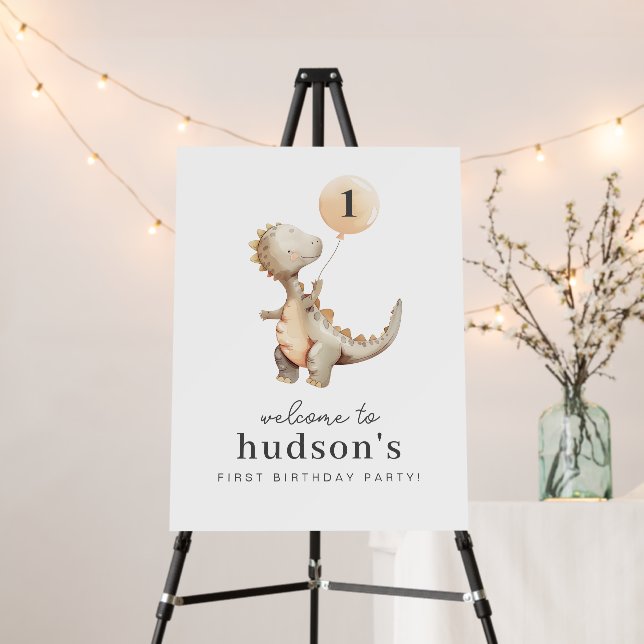 Dinosaur Balloon - First Birthday Welcome Sign (In Situ (Stand))