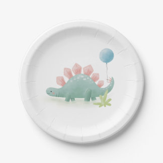 Dinosaur Balloon Kid's Birthday Paper Plate