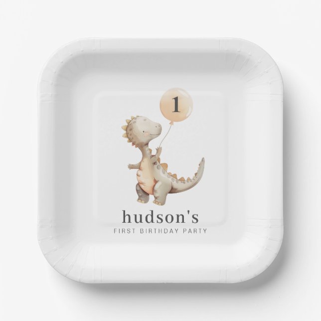 Dinosaur Balloon Paper Plates (Front)