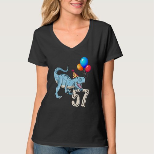 Dinosaur Balloon Rex 57th Birthday Kid Boy Girl T_Shirt