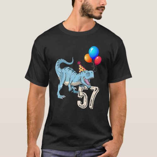 Dinosaur Balloon Rex 57th Birthday Kid Boy Girl T_Shirt