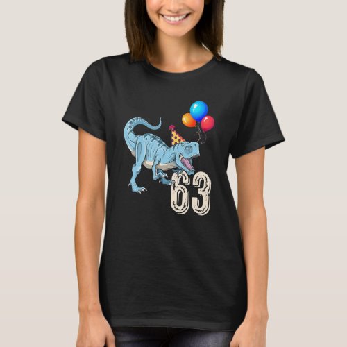 Dinosaur Balloon Rex 63rd Birthday Kid Boy Girl T_Shirt