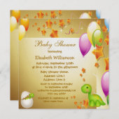 Dinosaur & Balloons Elegant Gold Baby Shower Invitation (Front/Back)