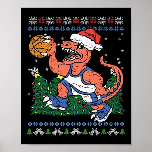 Dinosaur Basketball Player Christmas Pajama X_mas  Poster