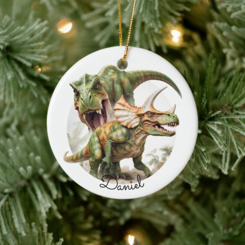 Dinosaur battle design ceramic ornament
