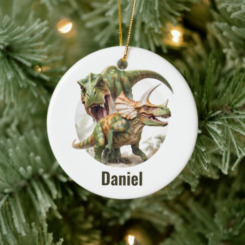 Dinosaur battle design ceramic ornament