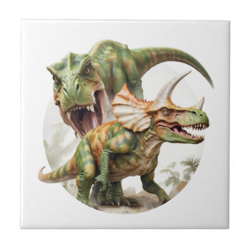 Dinosaur battle design ceramic tile