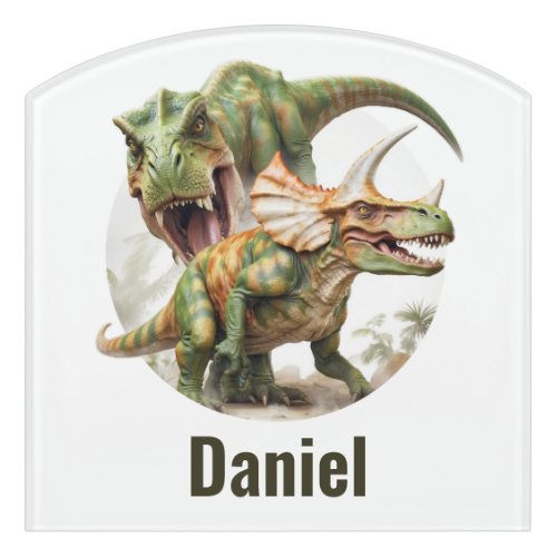 Dinosaur battle design door sign