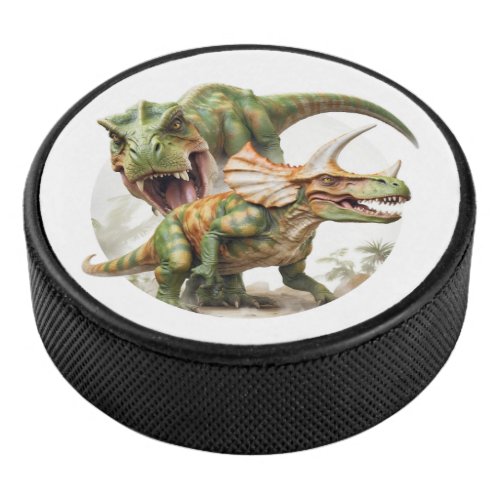 Dinosaur battle design hockey puck