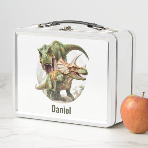 Dinosaur battle design metal lunch box
