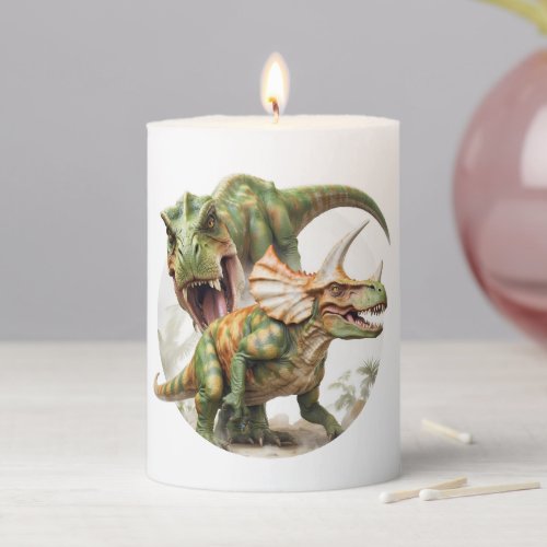 Dinosaur battle design pillar candle