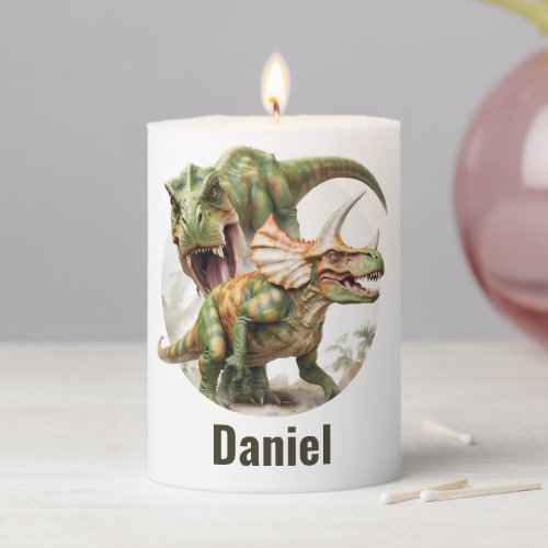 Dinosaur battle design pillar candle