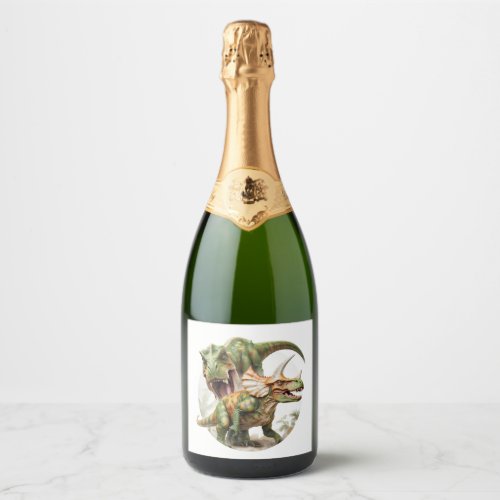 Dinosaur battle design sparkling wine label