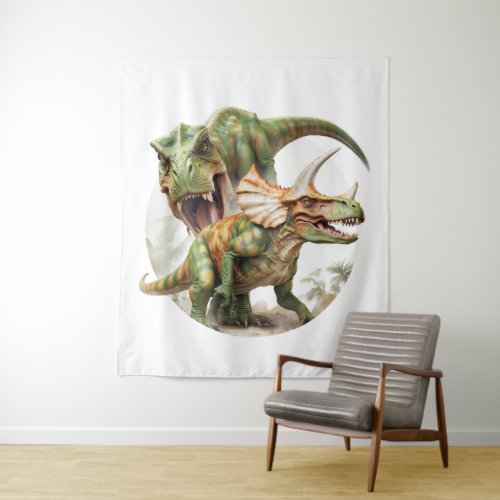 Dinosaur battle design tapestry